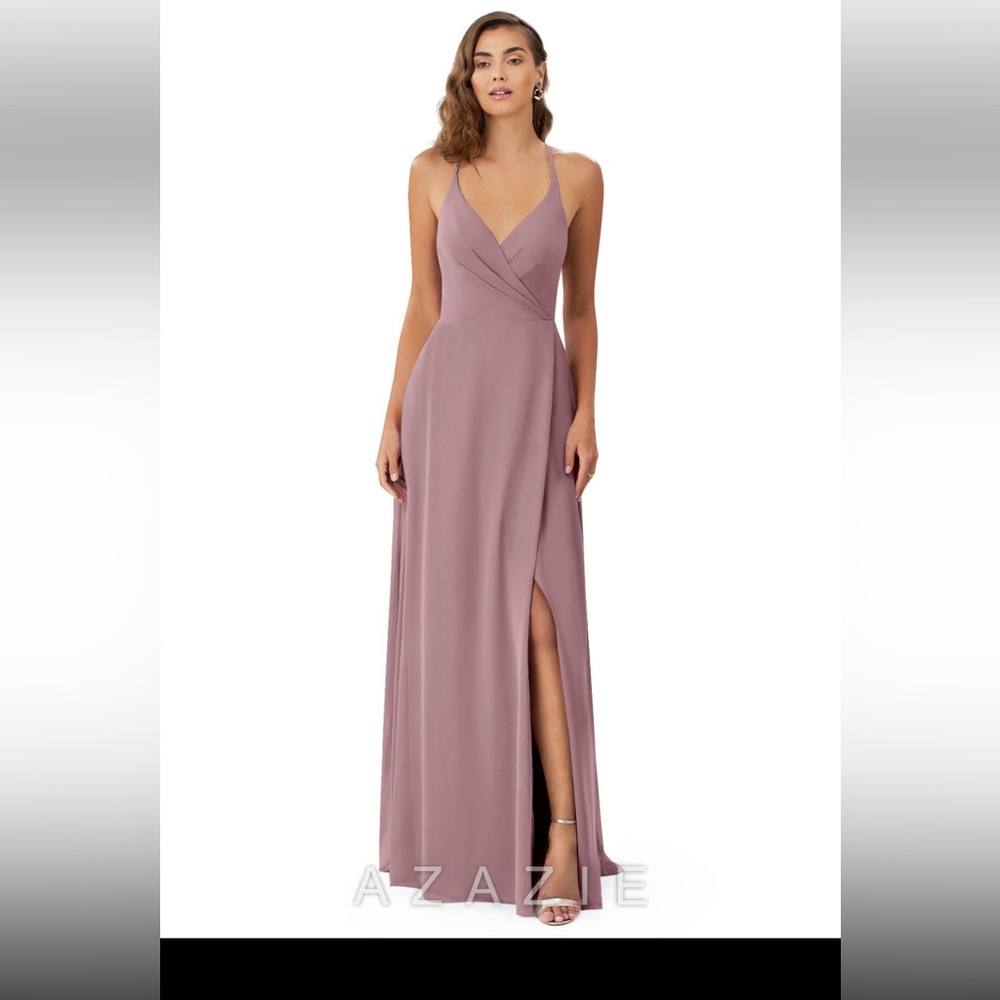 Azazie Davis floor length chiffon bridesmaid dress in Dusty Rose. Size 2.